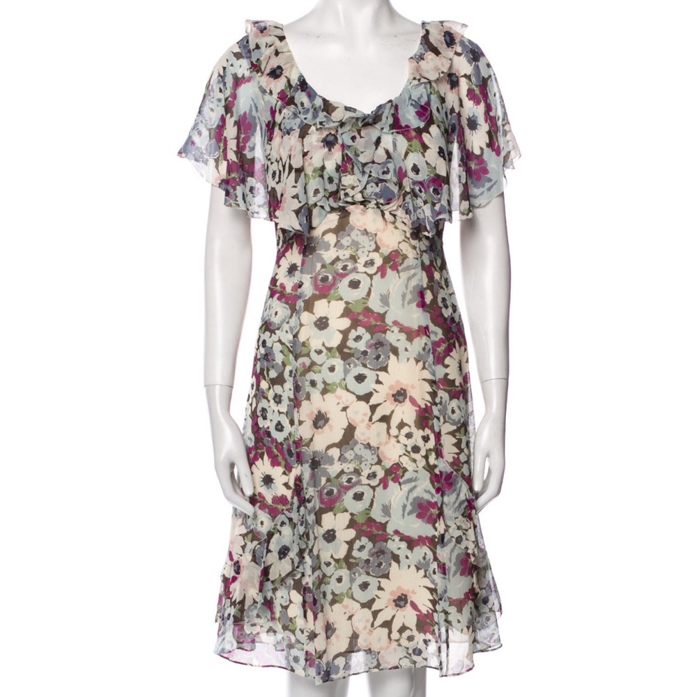 Romantic 100% silk pastel floral midi dress, Calypso St. Barth